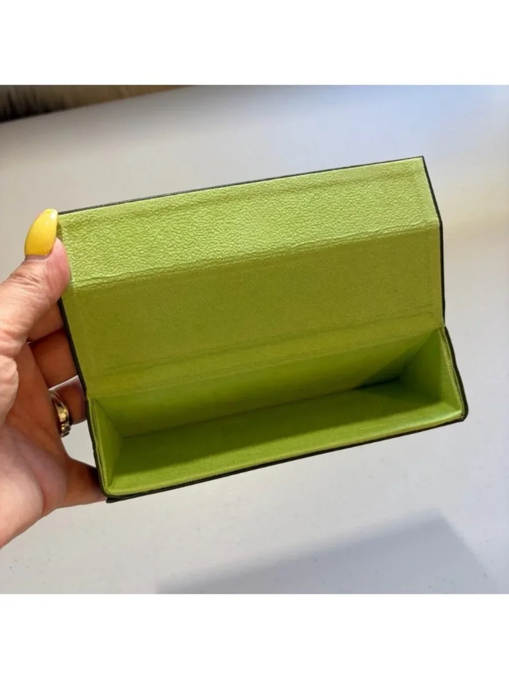 Longchamp Semi-Hard Shell Folding Eyeglasses Glasses Case Olive Green Designer